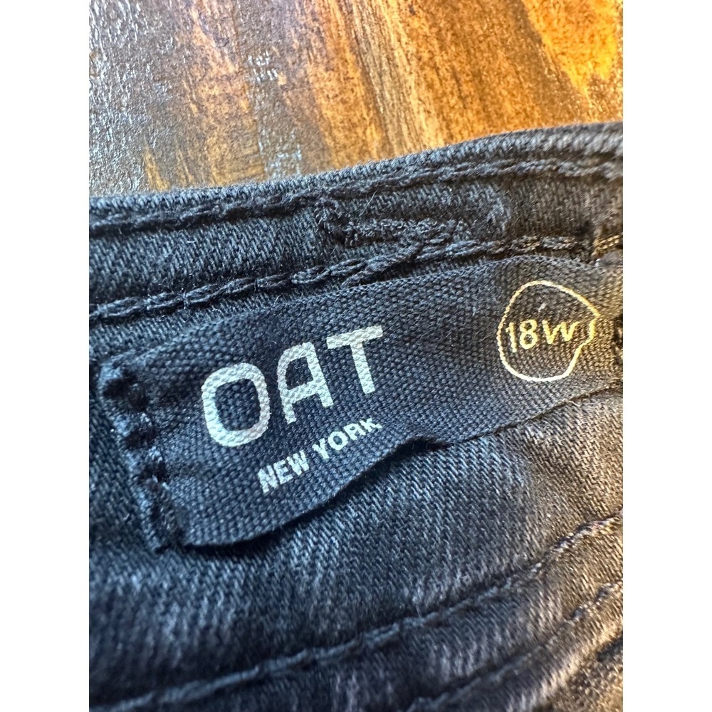 Wide‎ Leg Jeans Pants Faded Black Raw Hem Patch Pocket OAT New York Women's 18W - Picture 4 of 8